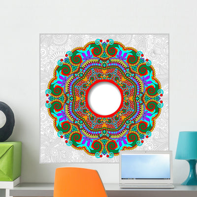 Floral Round Pattern In Ukrainian Oriental Ethnic Style Wall Decal shown on a wall