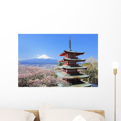 Hanami Mount Fuji Wall Decal shown on a wall