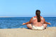 Overweight Woman Meditation On Beach Wall Decal