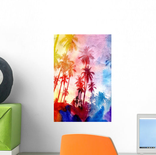 watercolor silhouettes of palm trees Wall Mural