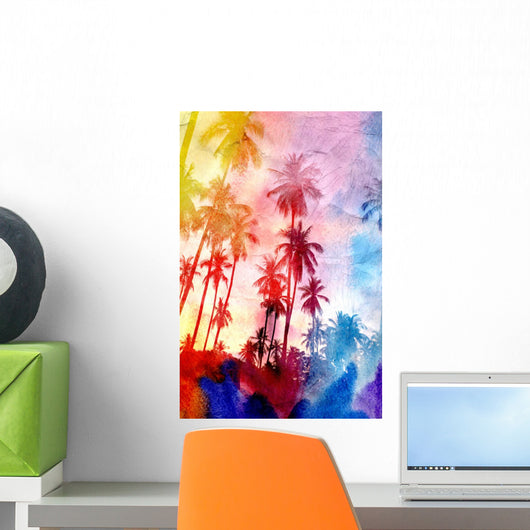 watercolor silhouettes of palm trees Wall Mural