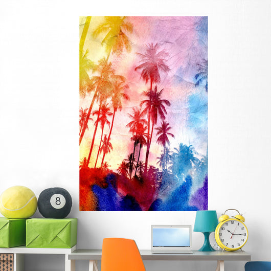 watercolor silhouettes of palm trees Wall Mural