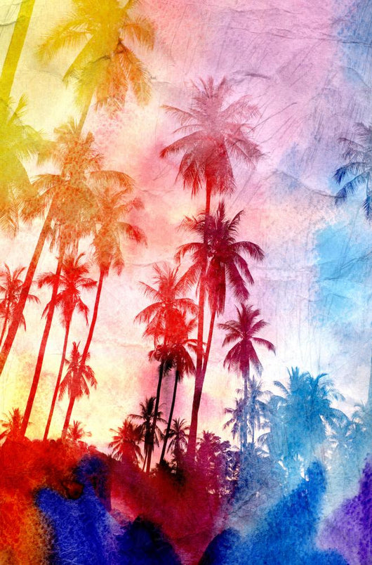 watercolor silhouettes of palm trees Wall Mural