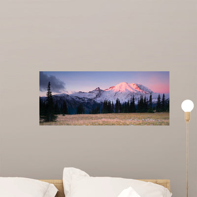 Smokey Sunrise Mt Rainier shown on a wall