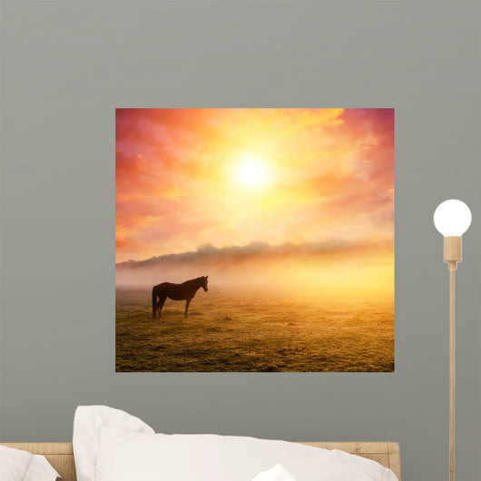horses grazing on pasture Wall Mural