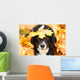 Black dog and maple leaf, autumn Wall Mural