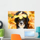 Black dog and maple leaf, autumn Wall Mural