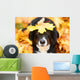 Black dog and maple leaf, autumn Wall Mural