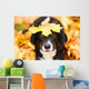 Black dog and maple leaf, autumn Wall Mural