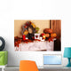 Festive autumn decor on fireplace Wall Mural
