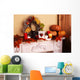 Festive autumn decor on fireplace Wall Mural