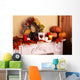 Festive autumn decor on fireplace Wall Mural