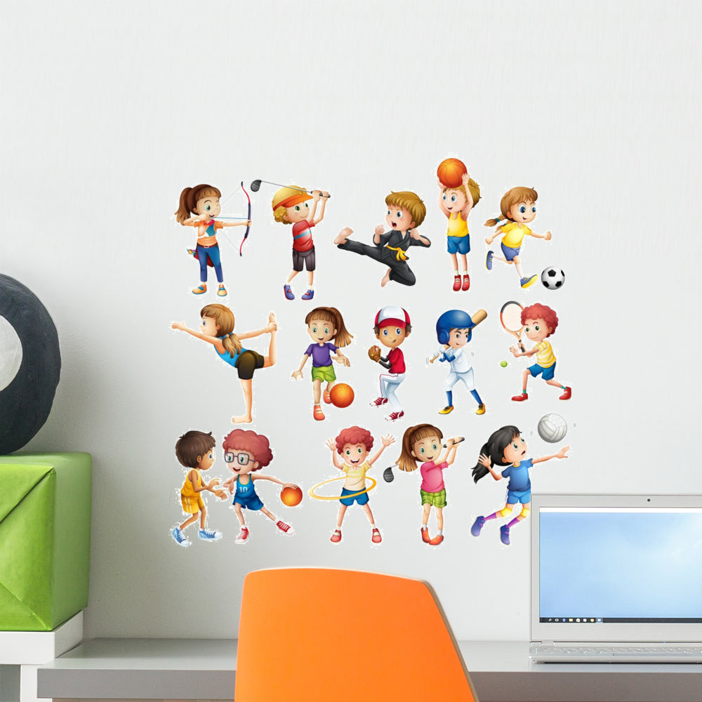 Front Playing Sticker Kids Playing Sport Wall Stickers – Wallmonkeys