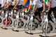 Stationary spinning bicycles outdoor in a sunny day. aerobic Wall Mural