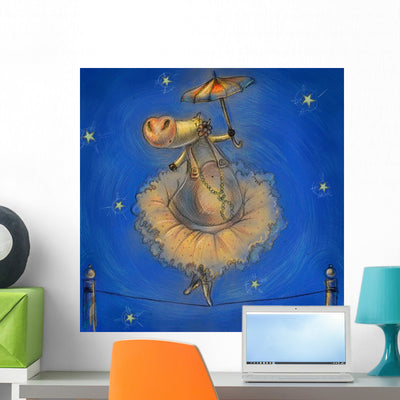 Ballerina Cow with Umbrella Wall Mural shown on a wall