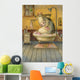 Cute cow washing herself Wall Mural