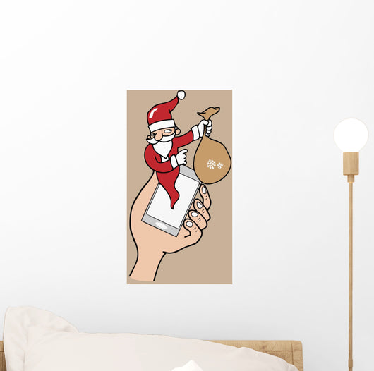 Notification pop up phone Santa cartoon Wall Mural