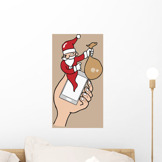 Notification pop up phone Santa cartoon Wall Mural