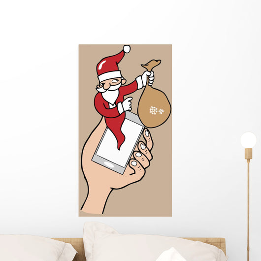 Notification pop up phone Santa cartoon Wall Mural
