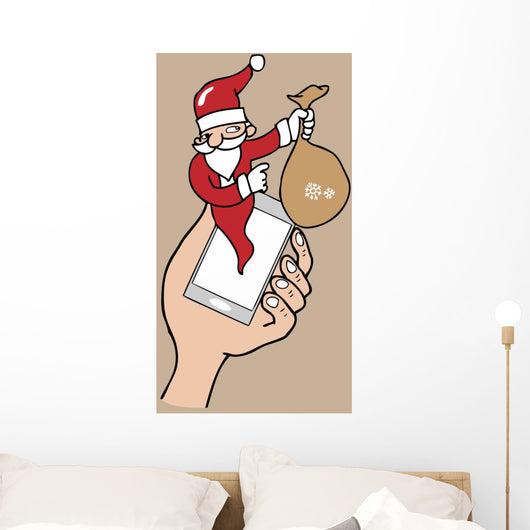 Notification pop up phone Santa cartoon Wall Mural