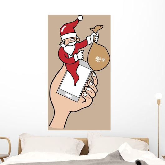 Notification pop up phone Santa cartoon Wall Mural