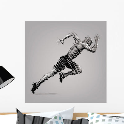 Running Man Vector Artwork Wall Mural shown on a wall