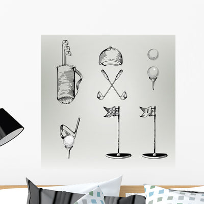 Golf Vintage Golf Vector Wall Stickers shown on a wall