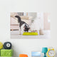Dog and cat eating food from a bowl Wall Mural