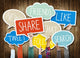 Hands Holding Speech Bubbles with Social Media Wall Mural