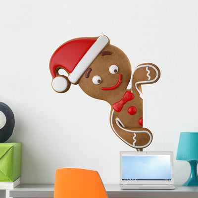 Christmas Gingerbread Man Wall Decal shown on a wall
