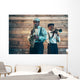 Two african american jazz musicians playing trumpet and saxophon Wall Mural