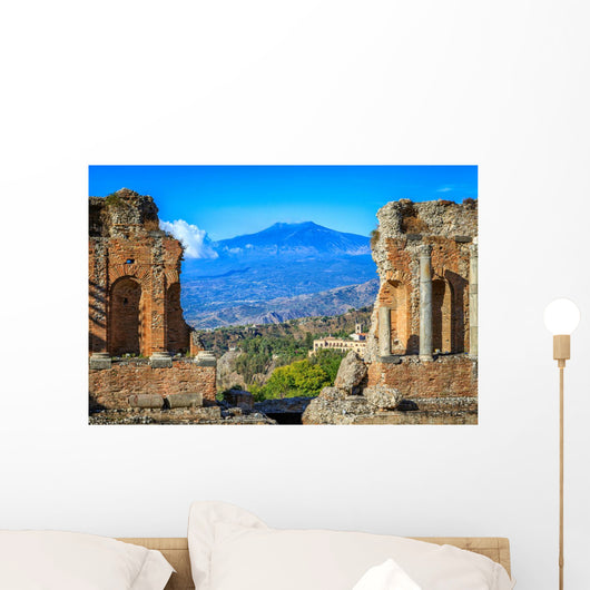 View of Mt Etna from Greek Theatre Ruins Wall Mural