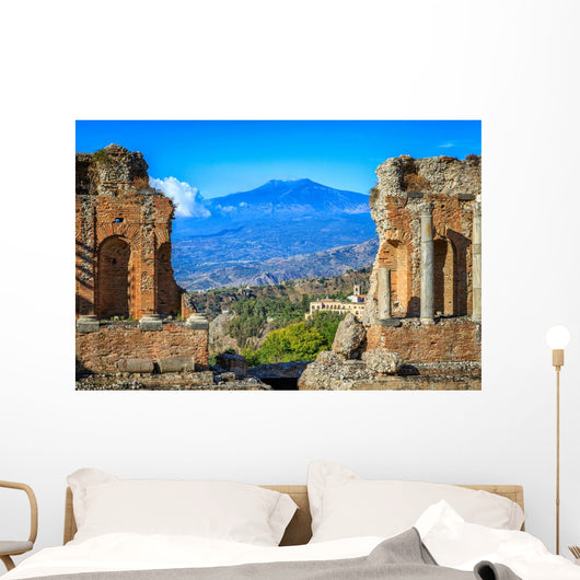 View of Mt Etna from Greek Theatre Ruins Wall Mural