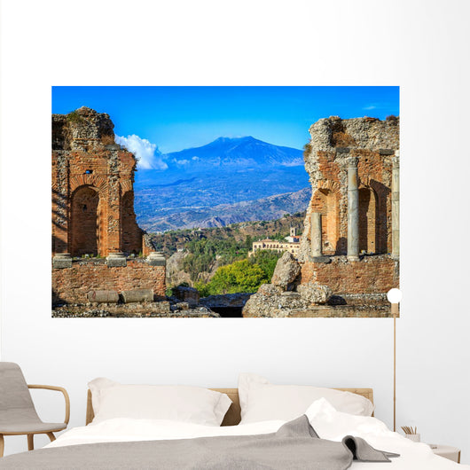 View of Mt Etna from Greek Theatre Ruins Wall Mural