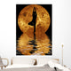 yoga on moon and water background Wall Mural