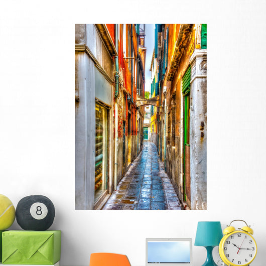 Narrow stone made street at Venice Italy. HDR processed Wall Mural