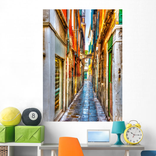 Narrow stone made street at Venice Italy. HDR processed Wall Mural