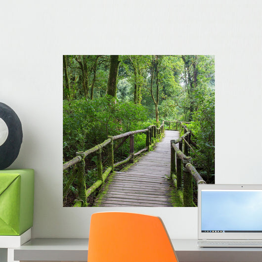 Wood of pavement in green jungle Wall Mural