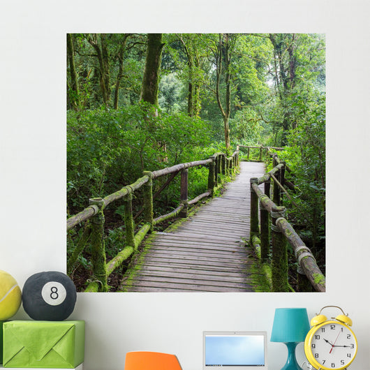 Wood of pavement in green jungle Wall Mural