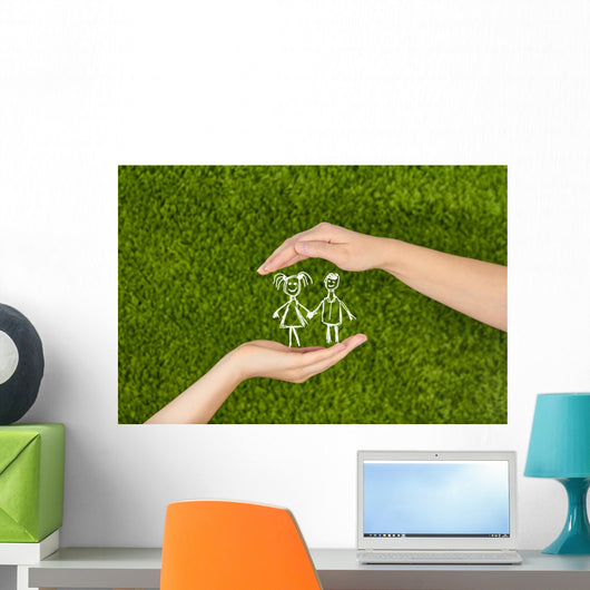 Open hands making a protection gesture Wall Mural