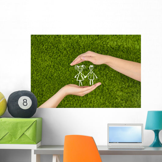 Open hands making a protection gesture Wall Mural