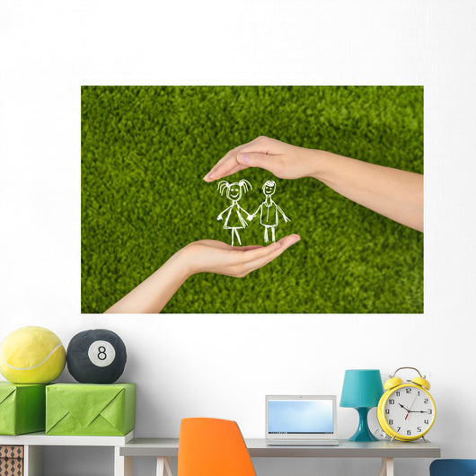 Open hands making a protection gesture Wall Mural
