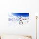 Skiing , mountains and ski equipments on ski run Wall Mural