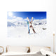 Skiing , mountains and ski equipments on ski run Wall Mural