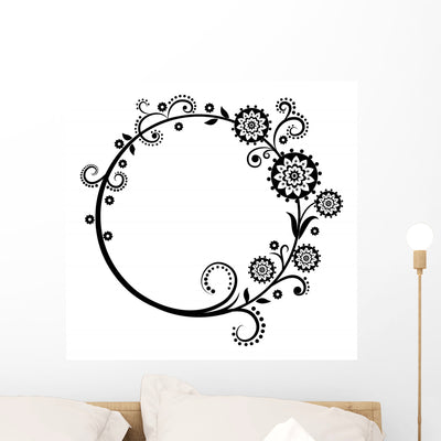 Black and White Floral Wall Decal shown on a wall