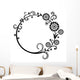 Black and white floral round frame Wall Decal
