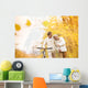 Senior couple with bicycle in autumn park Wall Mural