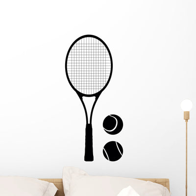 Tennis Racket and Ball Wall Decal shown on a wall