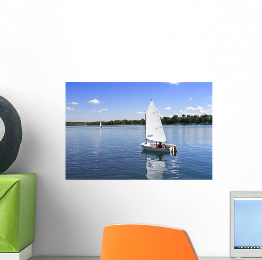 White boat sailing Wall Mural