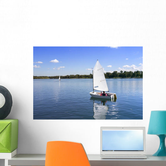 White boat sailing Wall Mural